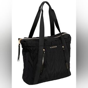 Joan & David Quilted Black Nylon Travel Tote/ Weekender Bag